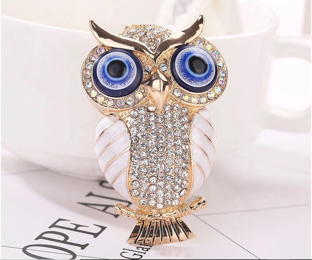 BLUE BEADS Combo Gold with Evil Eye Crystal Rhinestone Sparkling Owl Fridge Magnet and Keychain Handbag Charm For Women (White) - Image 9