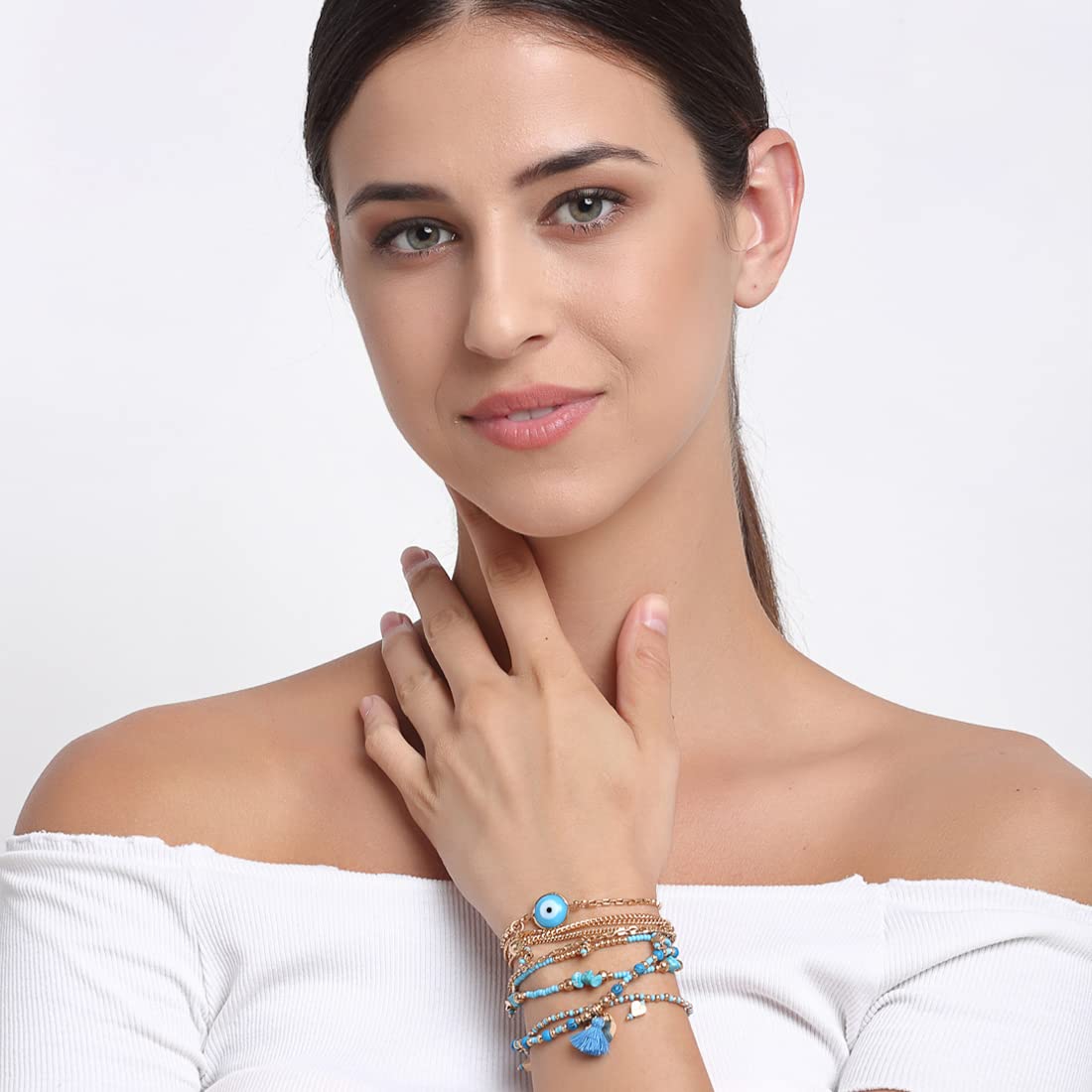 Evil eye metal chain charm baracelet set - Image 10