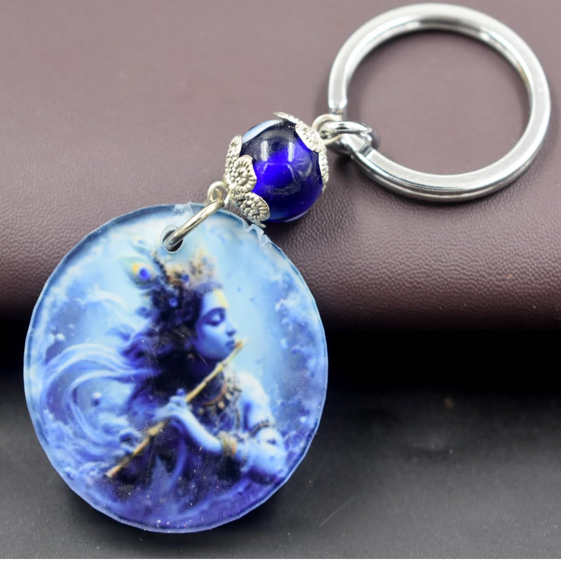 AFH Lord Krishna playing with Basuri Evil Eye keychain for Men and Women - Image 3