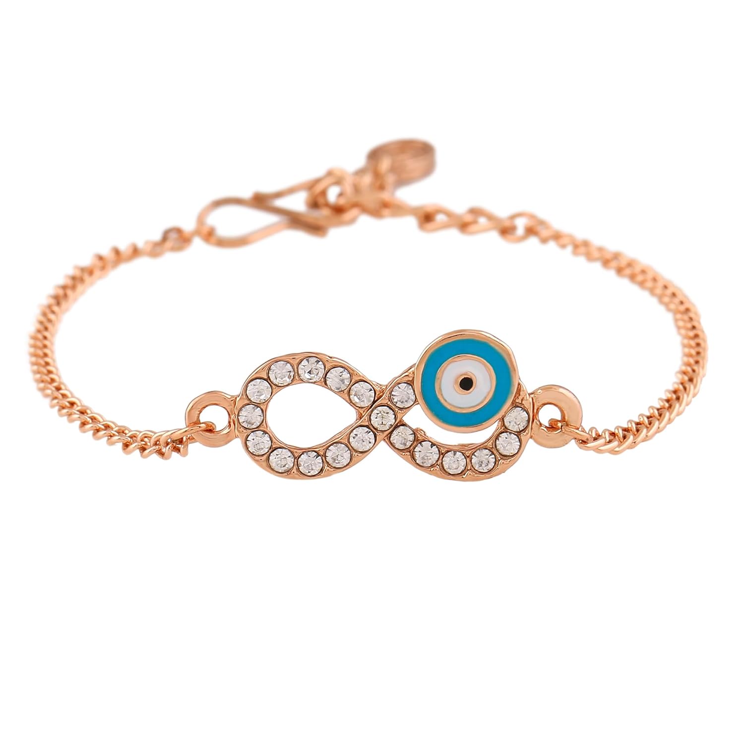Estele Rose Gold Plated Sparkling Infinity Evil Eye Bracelet for Girls and Women's - Image 2
