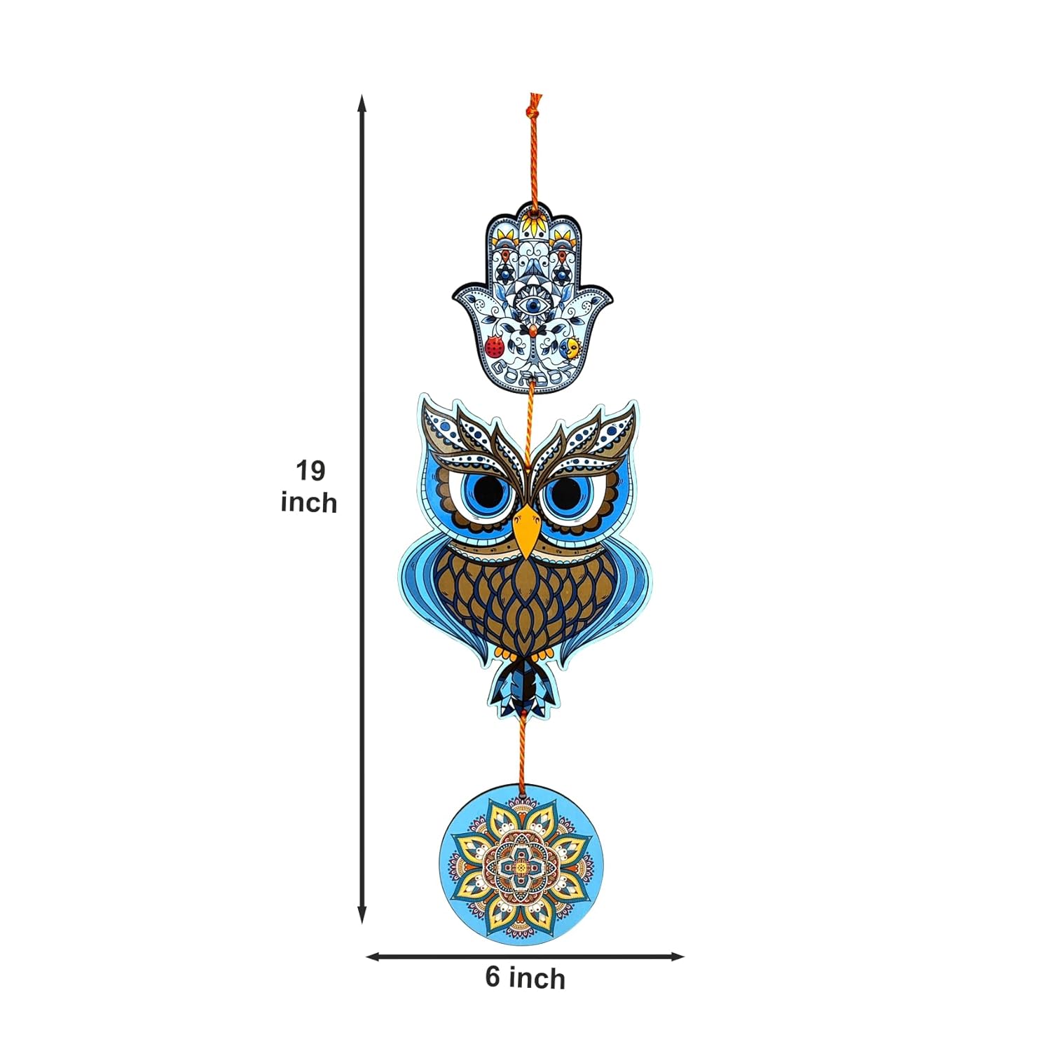 Woodkey Owl Hamsa Hand Wall Hanging – MDF Wooden Evil Eye Decor with Mandala Design | Positive Energy Wall Art for Home, Office & Entryway - Image 5