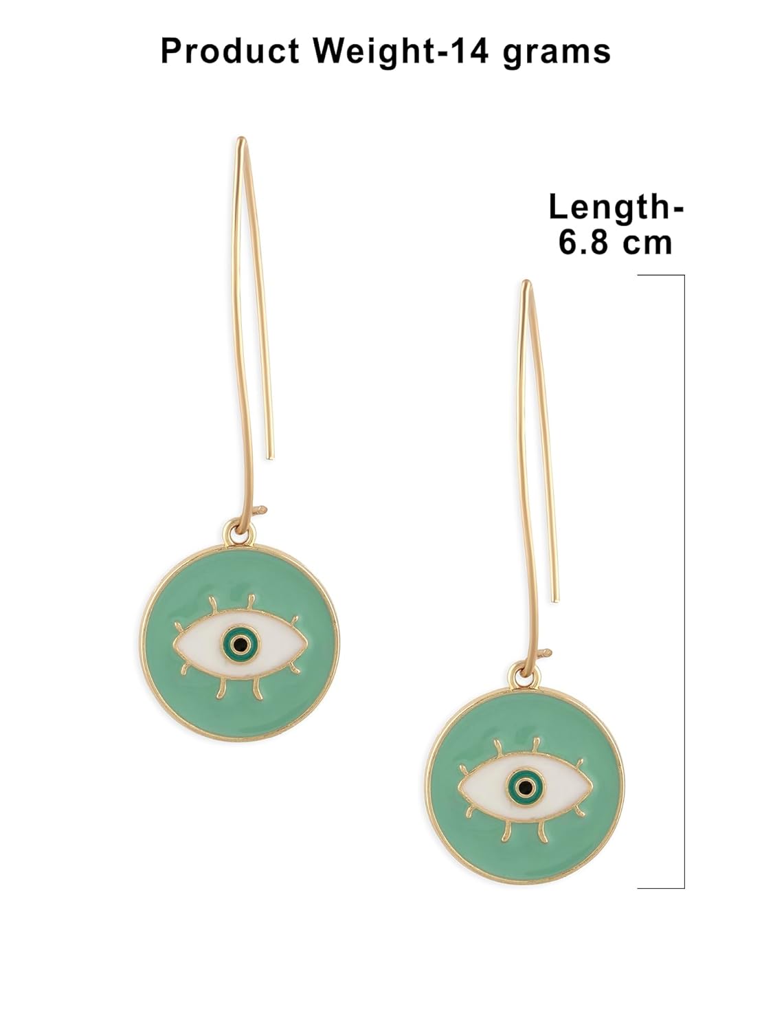 Zaveri Pearls Mint Green & White Enamelled Evil Eye Round Shape Contemporary Drop Earring For Women-ZPFK16810 - Image 7