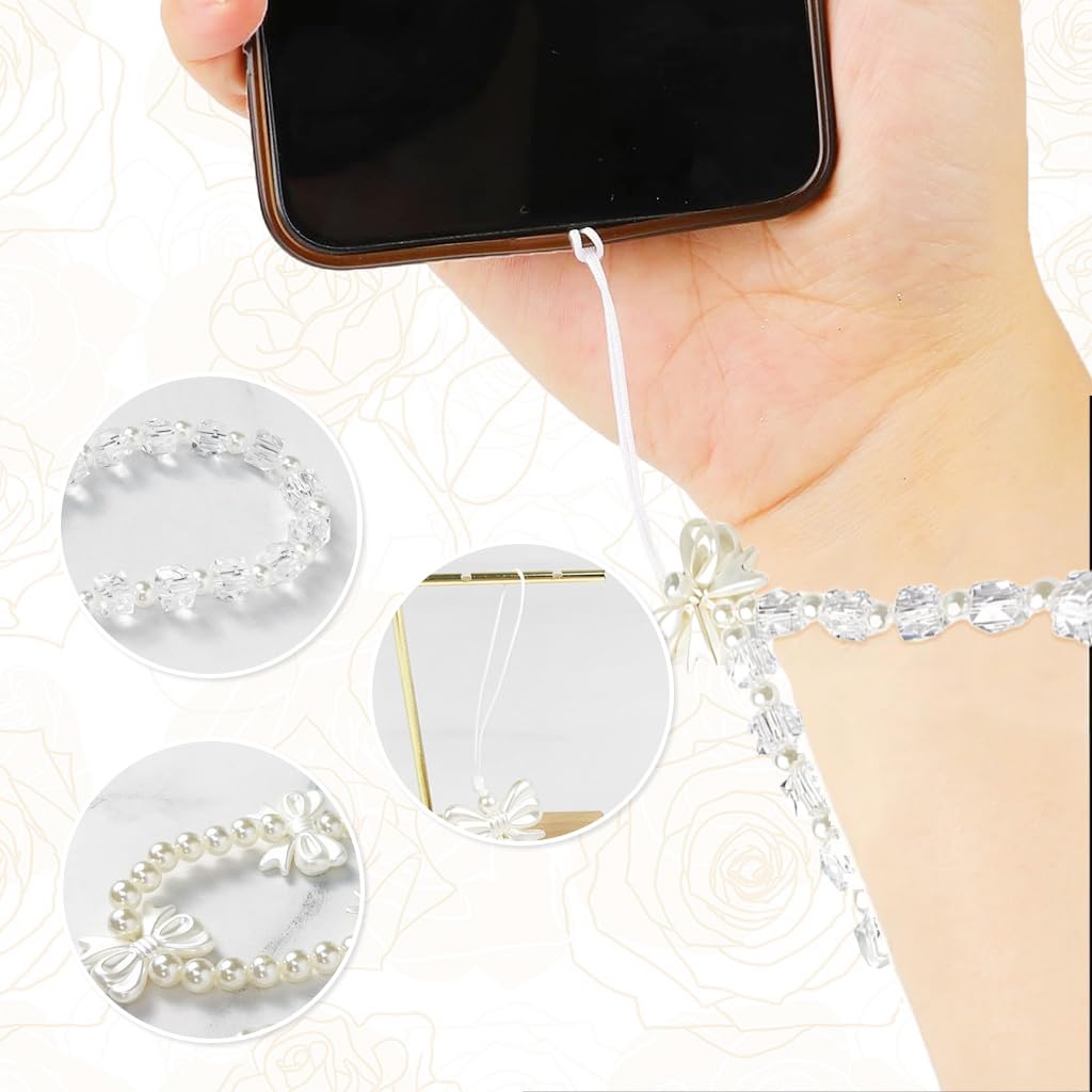 ZORBES® 3Pcs Fashion Phone Chains for Girls Women White Sweetly Stylish Bow Charm Beaded Phone Charm Phone Lanyard for Phone Case Decorative Pearl Phone Chains - Image 6