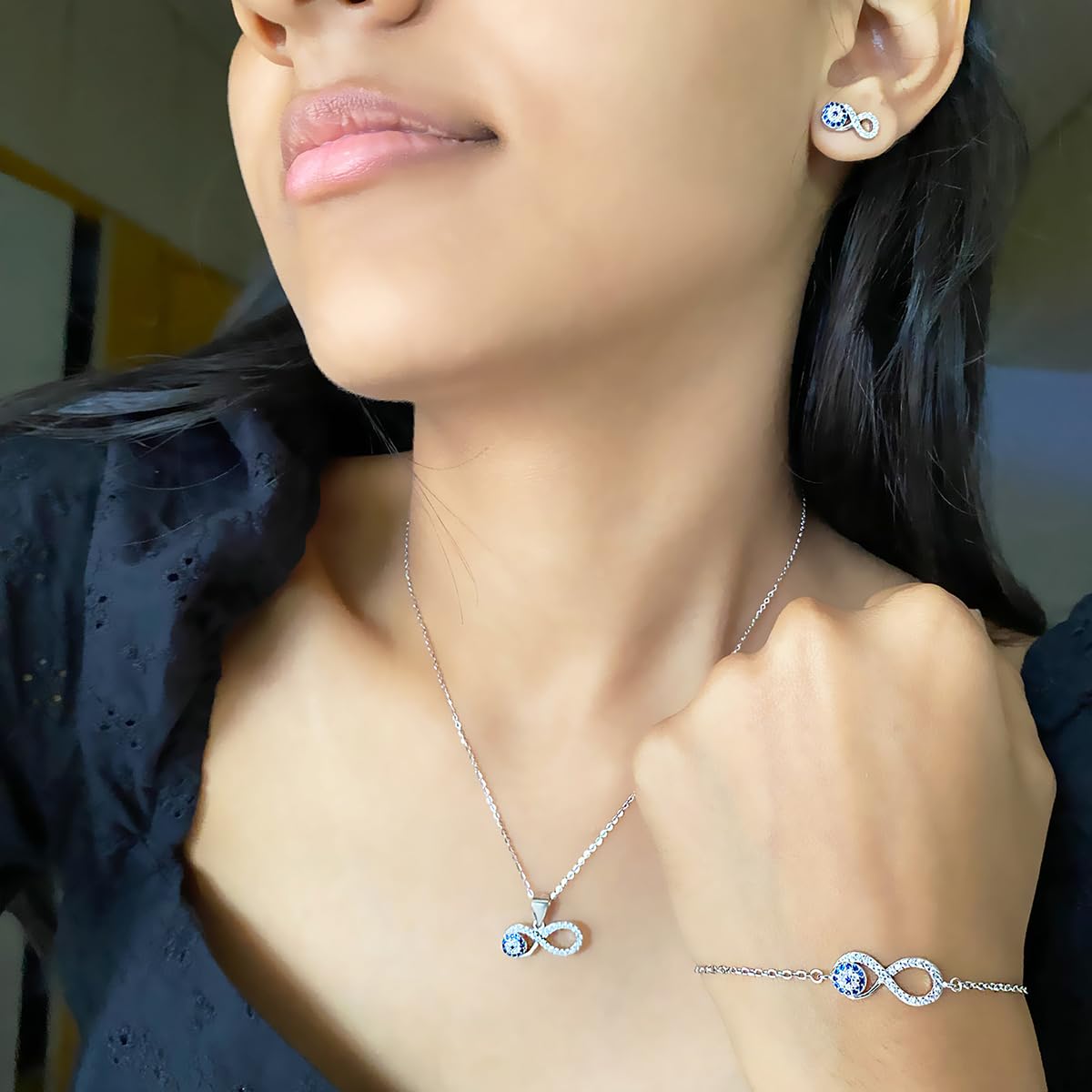 Silberry 925 Sterling Silver Infinity Eye Set | Gift for Girlfriend and Wife | Necklace and Earring for Women & Girls | With Certificate of Authenticity and BIS Hallmark - Image 3