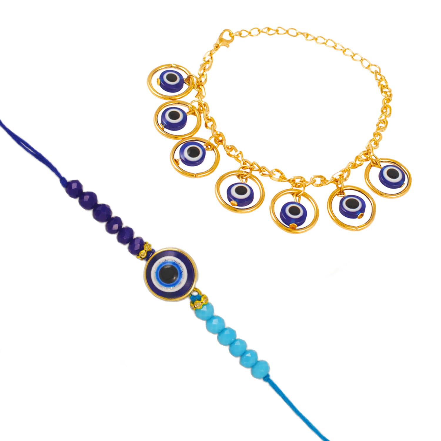 JFL - Jewellery for Less Combo of Fancy Evil Eye Handcrafted Protection Rakhi for Bhaiya Bhabhi with Roli Chawal and Written Greeting Note. - Image 5