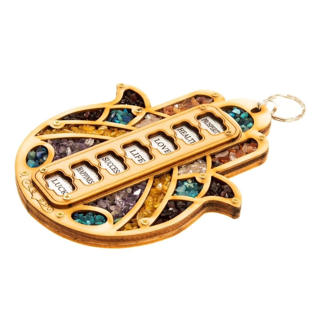 Dhviti Crystals Semi Precious Stones Handcrafted 7 Blessings Hamsa Home Wall Hanging for Prosperity, Health, Love, Happiness, Home Decoration Success & Good Luck Decor - Image 3