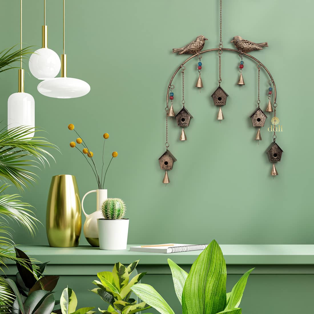 DULI Metal Windchime Wall Hanging, Feng Shui, Wall Art, Wall Decor, Positivevibes, Rustic Wall Hangings, Wall Art, Diwali Decor, Home Decor, Positive Vibes (Metalwallhanging: Birdhouse), Golden - Image 5