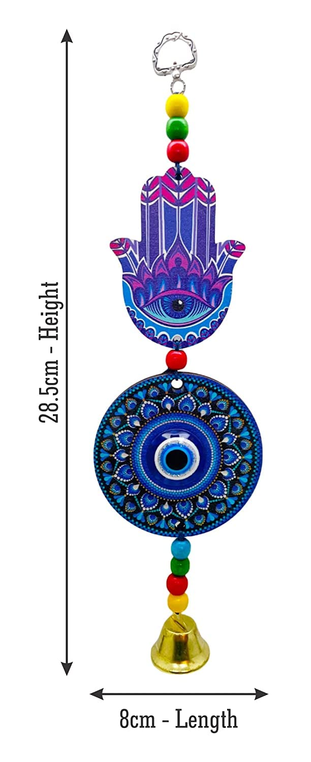 Goodmarts Blue Turkish Evil Eye Hanging for Home Entrance Wall, Door, Car Protection, Prosperity, Charm & Luck, Evil Eye Charm Set of 1 Gift Item 20 cm. (Wooden Hamsa) - Image 3