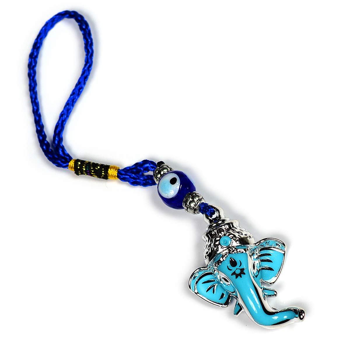 Reiki Crystal Products Metal Feng Shui Ganesha with Hanging Evil Eye (Blue and Silver, Standard) - Image 2