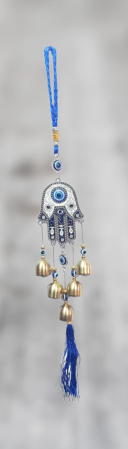 Goodmarts Blue Turkish Evil Eye Hanging for Home Entrance Wall, Door, Car Protection, Prosperity, Charm & Luck, Evil Eye Charm Set of 1 Gift Item 20 cm. (Hamsa with Bell) - Image 5