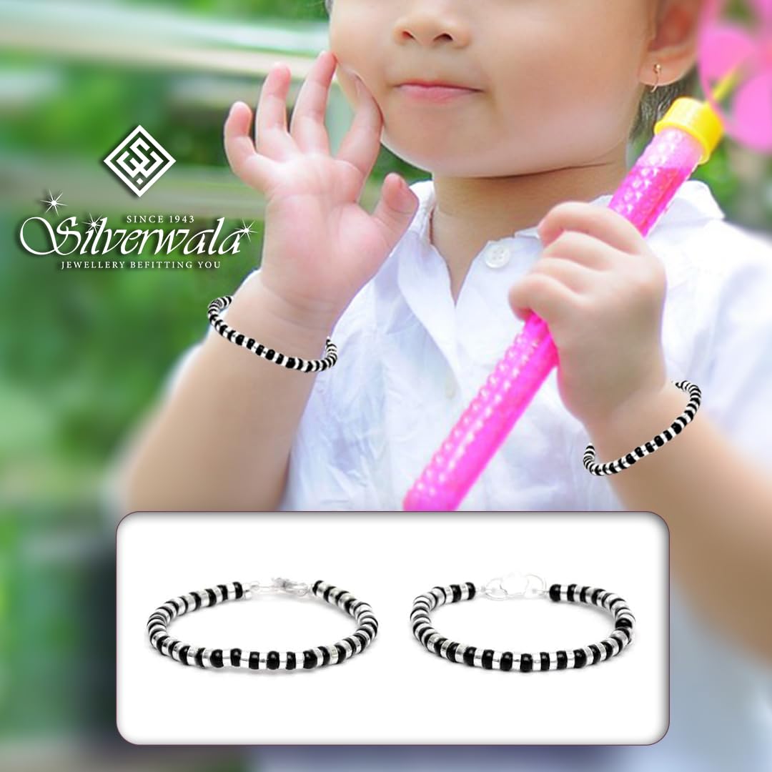 Silverwala 92.5-925 Sterling Silver Baby Bracelets kada Bangle Nazariya With Black Beads/crystal for baby boy and BABY girl - Image 4