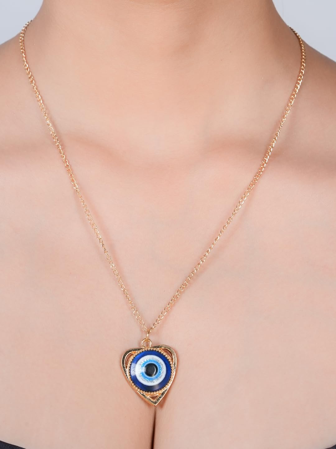 STYOLLO Fancy Golden Evil Eye Protector Metal Chain Necklace Set For Women & Girls | Evil Eye Pendant | Gold Plated Women's Necklaces Fashion Jewellery Sets | Girls' Chains & Necklaces- Pack of 1 - Image 5