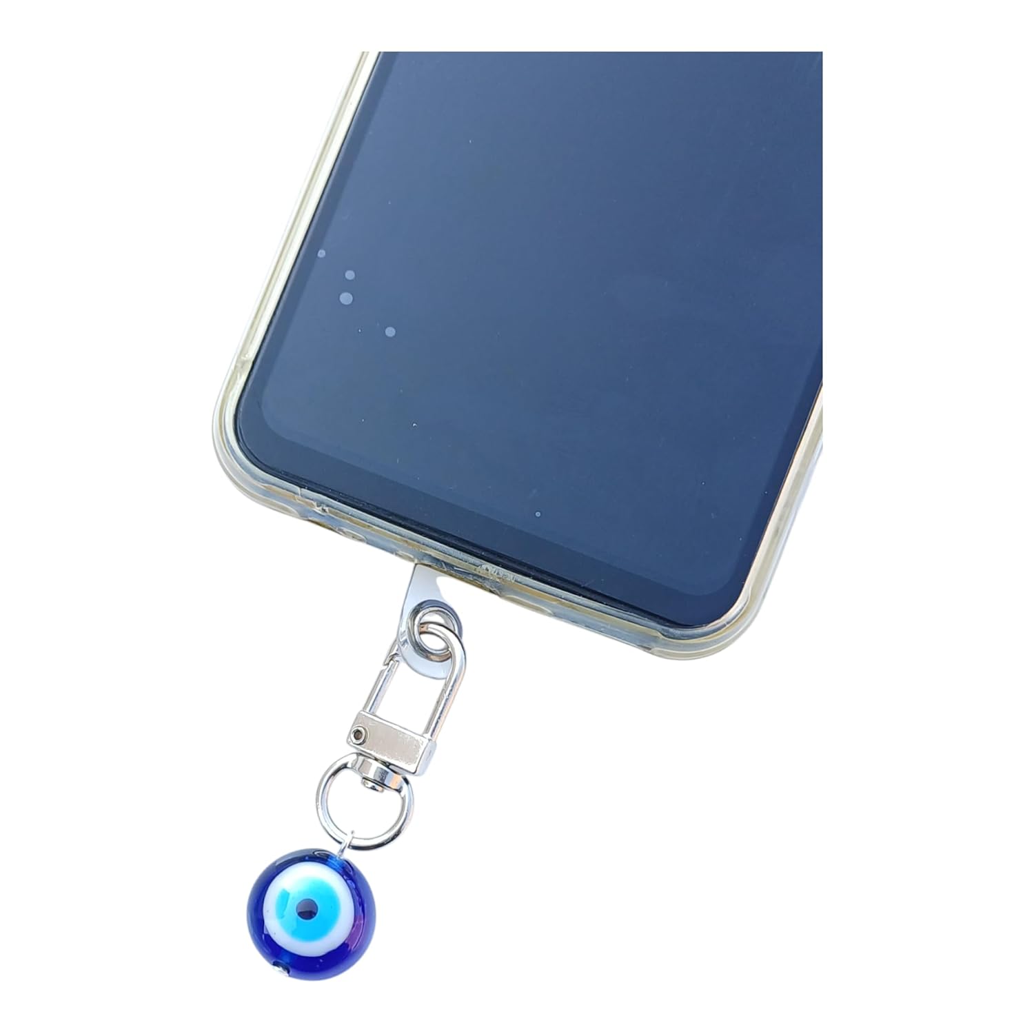 Evil Eye Mobile Phone Charm, Blue Glass Bead Keychain, Clear Phone Case Accessory - Image 3