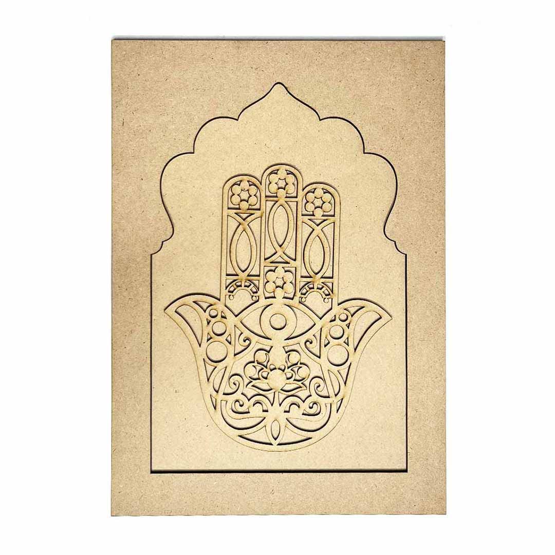 ADIKALA Wooden Hamsa Hand With Laser Cutting Design, Diy | Art Decor | Showpieces For Home Decor | Office | Wall Hanging Nazar Battu Decoration Items- Set Of 2 - Image 2