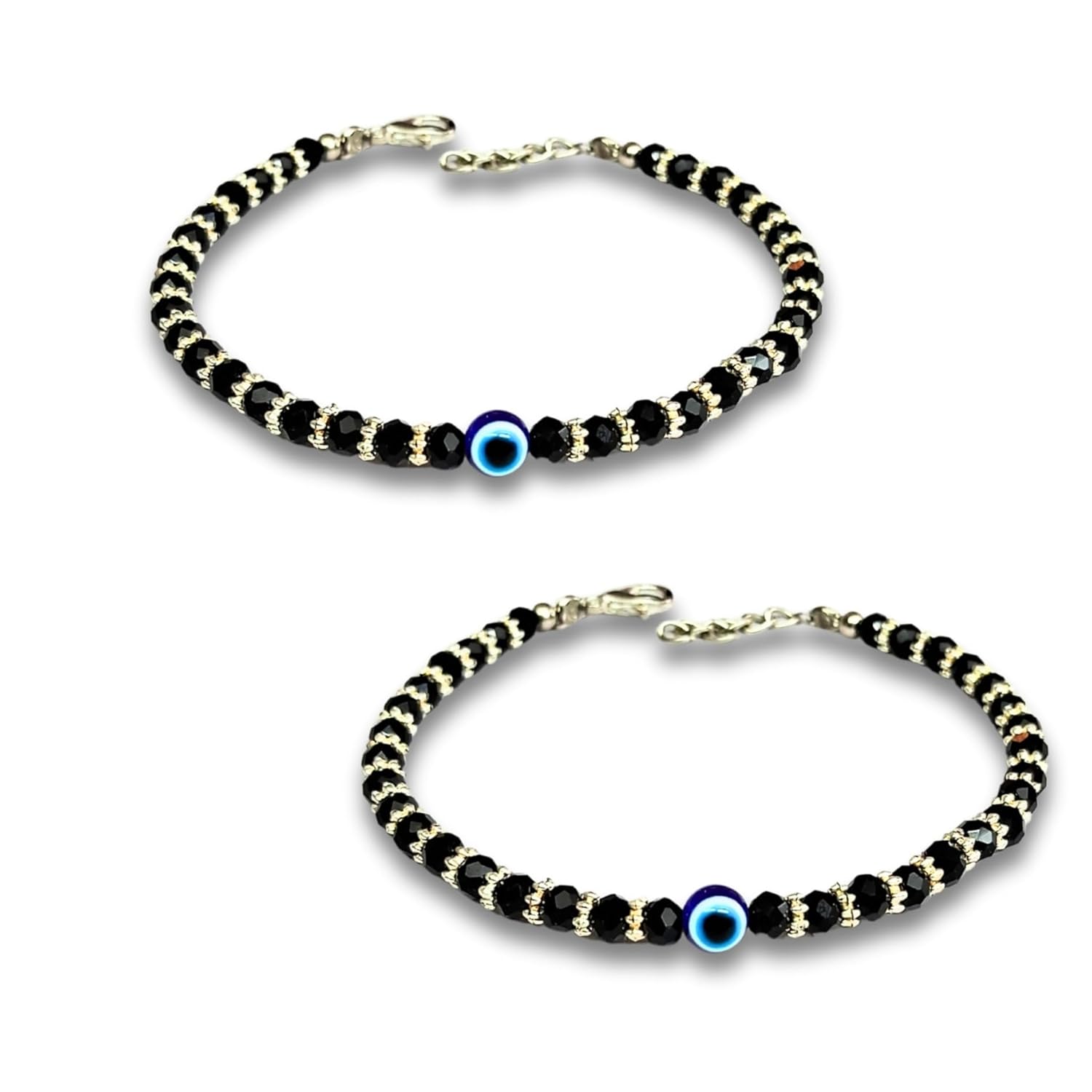 Alaukik Evil Eye Nazariya Black Crystals With Silver Toned Metal Bracelet for Girls,Women and Couple With Adjustable Chain Set of 2 - Image 2