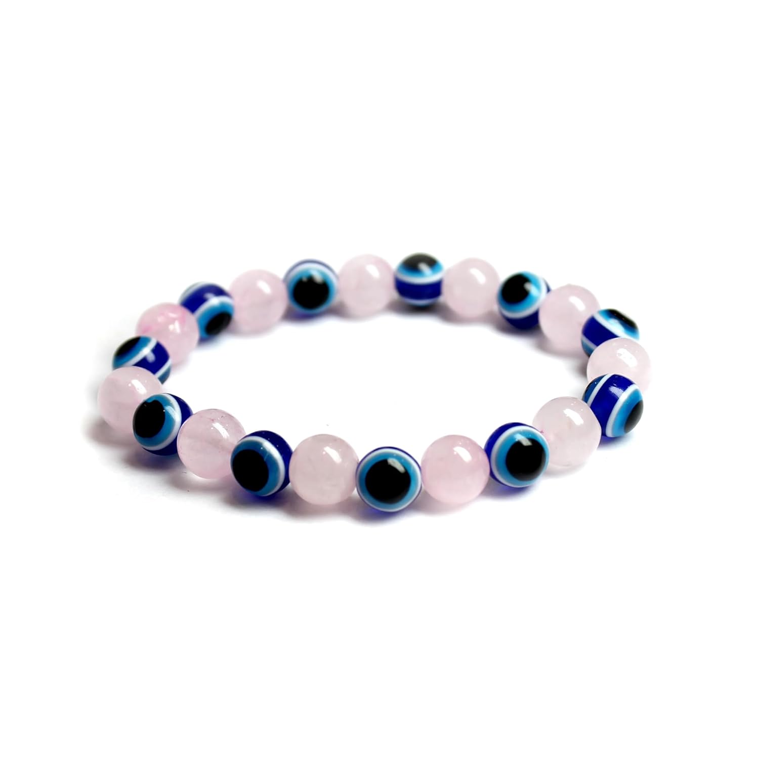 Gehena by Estele Stylish Evil Eye Charm Beaded Bracelet for Men & Women: Pink & Blue Evil Eye Beads Wristwear for Positivity & Protection |Stretchable Bracelet for Everyday Wear – OSAK008-IRPNBL BR - Image 2
