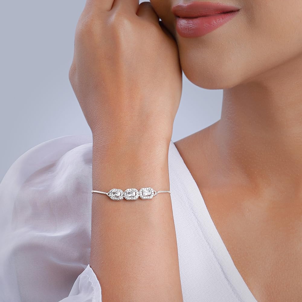 GIVA 925 Silver Triple Zircon Bracelet, Adjustable | Gifts for Girlfriend, Gifts for Women and Girls | With Certificate of Authenticity and 925 Stamp | 6 Month Warranty - Image 4