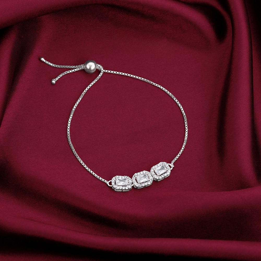 GIVA 925 Silver Triple Zircon Bracelet, Adjustable | Gifts for Girlfriend, Gifts for Women and Girls | With Certificate of Authenticity and 925 Stamp | 6 Month Warranty - Image 3