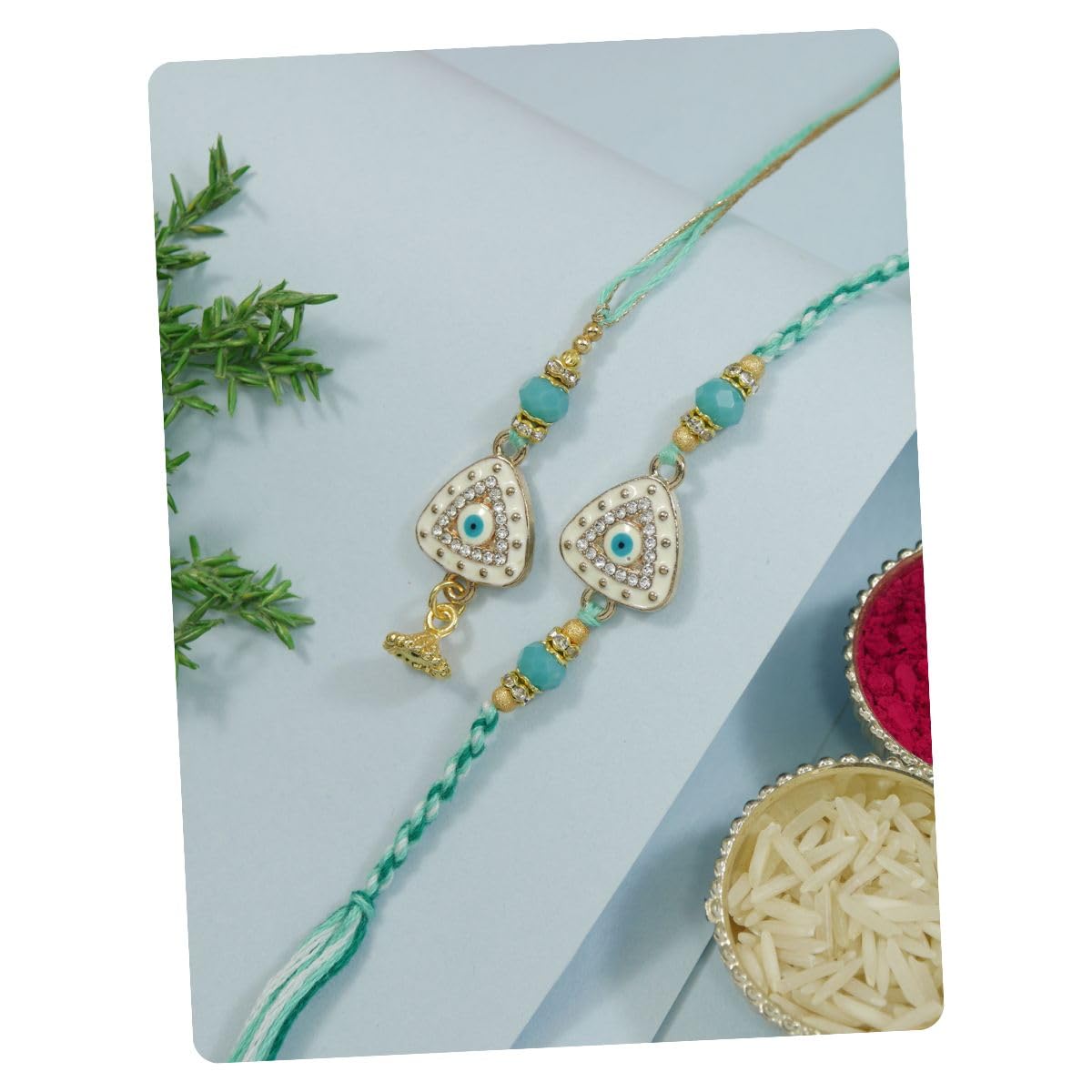 I Jewels Enamel Evil Eye Designer Bhaiya Bhabhi Bracelet & Rakhi Combo Set With Roli Chawal & Rakshabandhan Card - Image 2