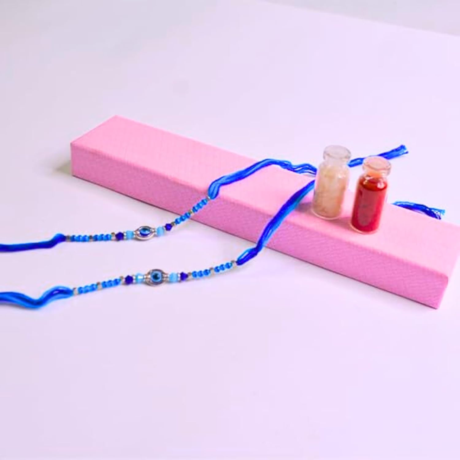santarms Evil Eye Rakhi with Roli Chawal Vials – Blue Nazar Battu Rakhi for Boys, Men, Brother – Stylish Beaded Thread Bracelet for Raksha Bandhan - Set of 2 - Image 8