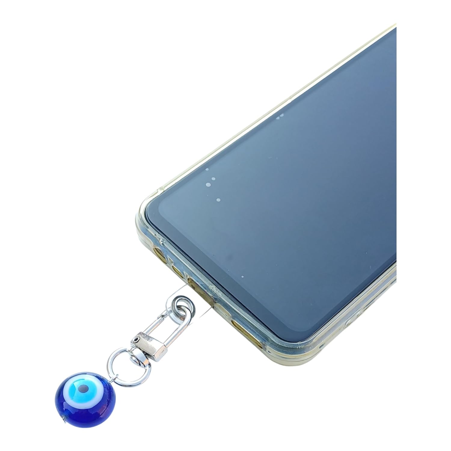 Evil Eye Mobile Phone Charm, Blue Glass Bead Keychain, Clear Phone Case Accessory - Image 2