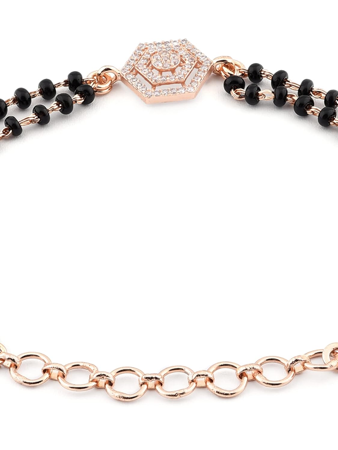 ZAVERI PEARLS Rose Gold Contemporary Cubic Zirconia Mangalsutra Bracelet For Women-ZPFK12639 - Image 7