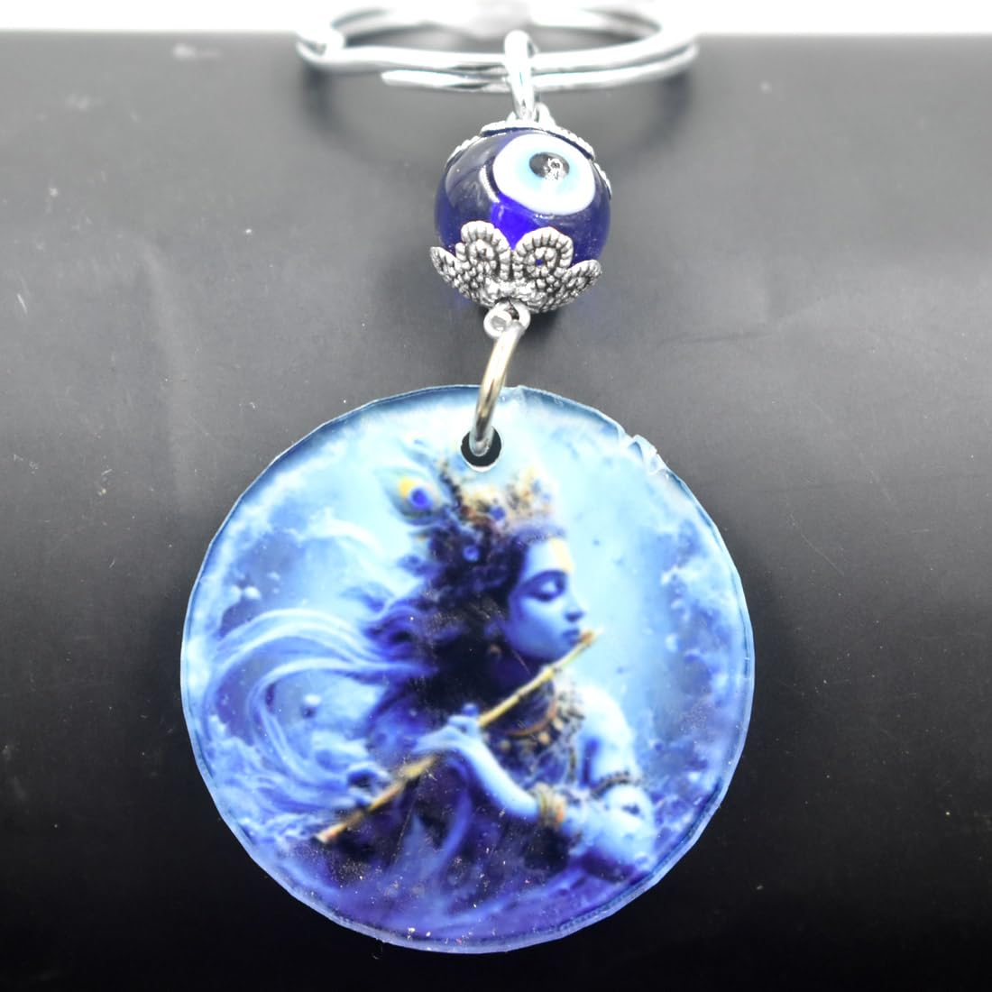 AFH Lord Krishna playing with Basuri Evil Eye keychain for Men and Women - Image 2