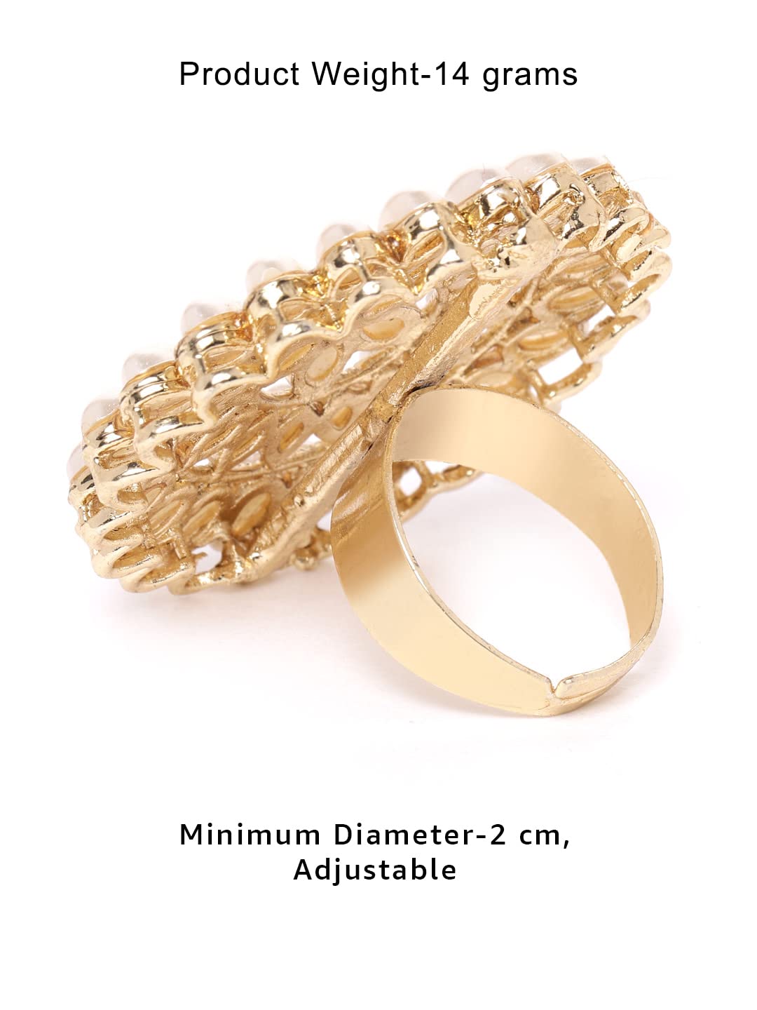 ZAVERI PEARLS Gold Tone Pearls Flower Ethnic Adjustable Finger Ring For Women-ZPFK9537 - Image 5