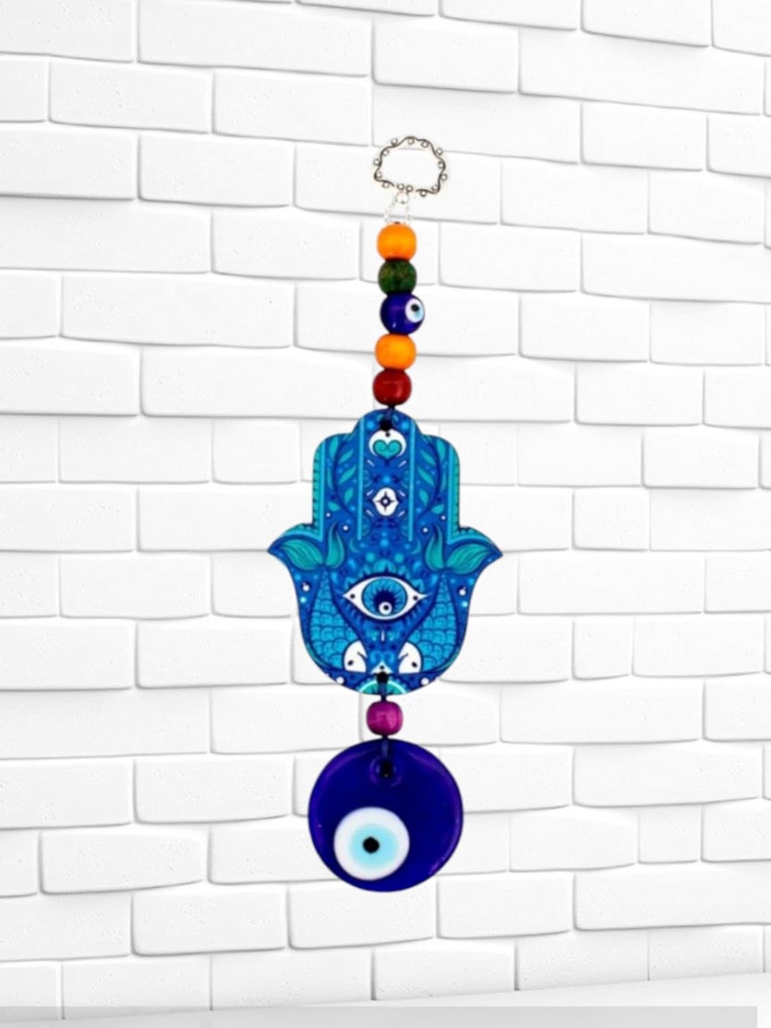 Saanwara Creations Vastu Feng Shui Hansa Evil Eye Hanging Protection Good Luck Charm and Wisdom Statue Metal and Glass in Multicolor (7 inches) - Image 2