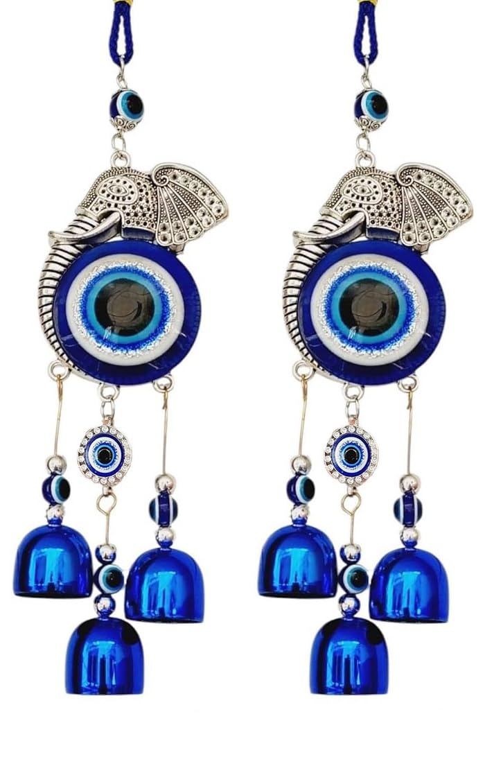 Snabs Evil Eye Car Mirror Hanging Accessories, Ganesha Evil Eye Wall Hanging Ornament, Elephant Nazar Battu Protection, Good Luck Charm and Prosperity, Set of 2 - Image 3