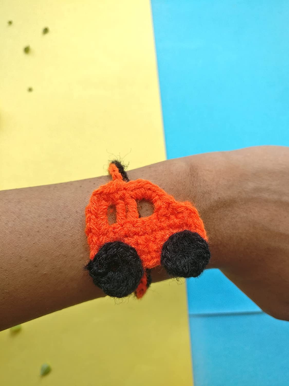 Kids multicolor evil eye, car and teddy rakhi set of 3 crochet rakhi bhaiya bhabhi rakhi gift set for rakhsha bandhan combo set with packed in fabric pouch with roli kumkum and chawal. Color may vary - Image 8