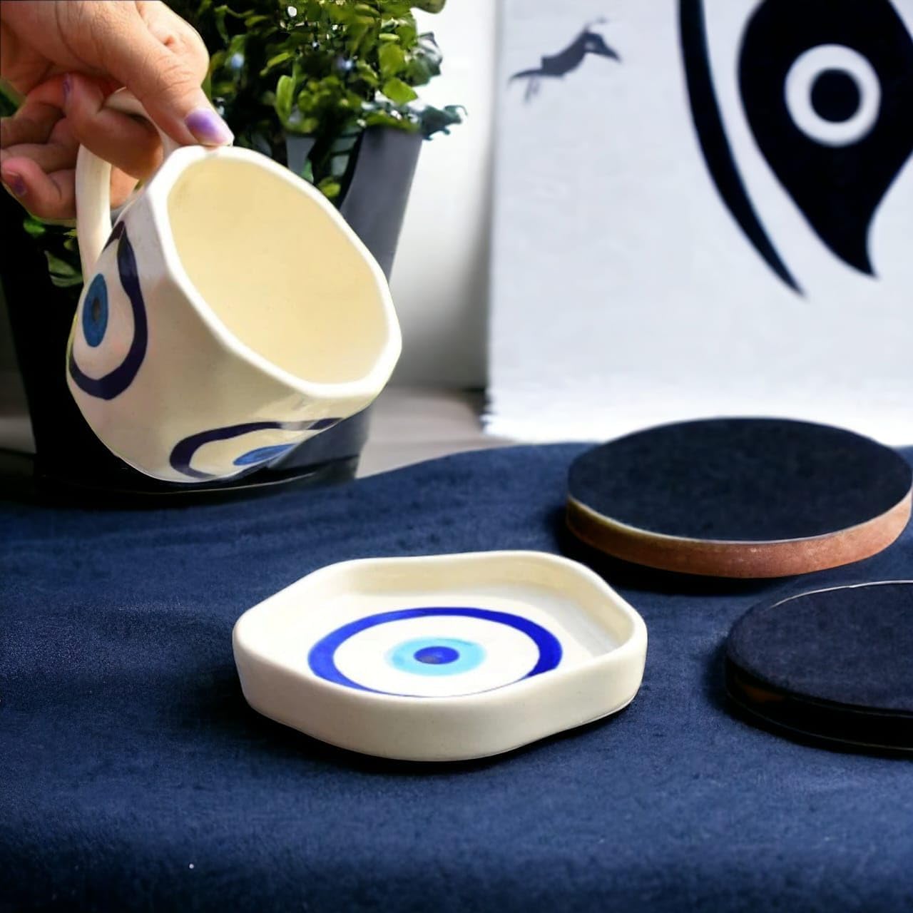 THE INDIAN HOME Ceramic Evil Eye Print Tea/Coffee Mug | Tea/Coffee Heart Cup and Saucer Set | Microwave Safe | Gift Valentine Day Birthday - Image 4