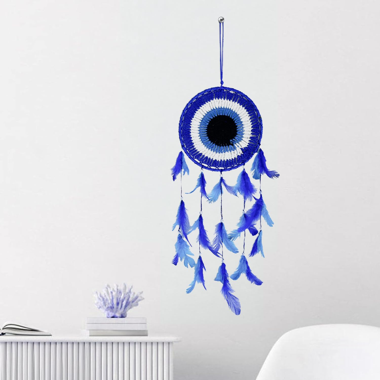 URBANFIX Evil Eye Dream Catcher – Handmade Wall Hanging with Feathers & Beads for Bedroom, Living Room, Home Decor, Positive Energy & Good Dreams - Image 5