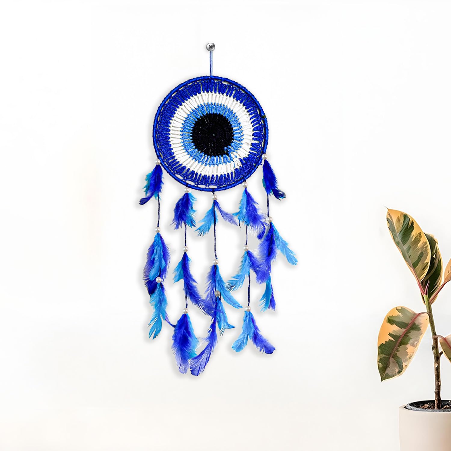 URBANFIX Evil Eye Dream Catcher – Handmade Wall Hanging with Feathers & Beads for Bedroom, Living Room, Home Decor, Positive Energy & Good Dreams - Image 3