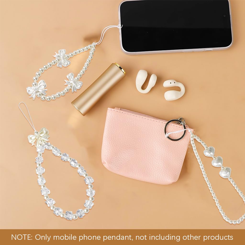ZORBES® 3Pcs Fashion Phone Chains for Girls Women White Sweetly Stylish Bow Charm Beaded Phone Charm Phone Lanyard for Phone Case Decorative Pearl Phone Chains - Image 5