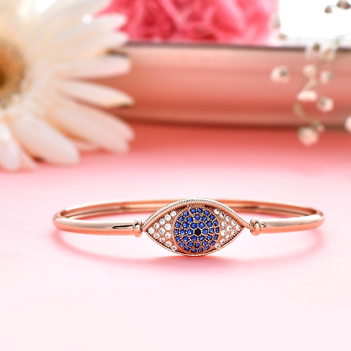 VOYLLA Sparkling Elegance Round Cut Blue and White CZ Evil Eye Adjustable Bracelet For Women|CZ Women Cuffs Bracelets|Gift For Women |Women's Gift|Valentine Gift| - Image 3