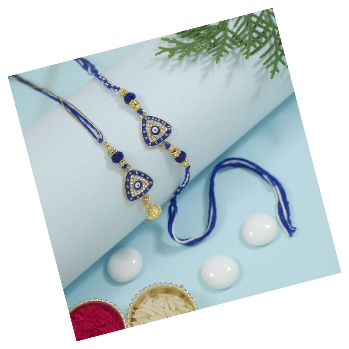 I Jewels Enamel Evil Eye Designer Bhaiya Bhabhi Bracelet & Rakhi Combo Set With Roli Chawal & Rakshabandhan Card - Image 2