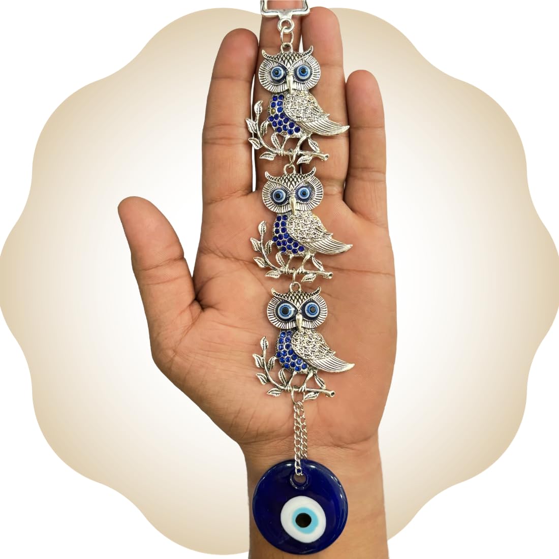 Dive Decor Feng Shui Lucky Three Owl Evil Eye Home Decor Wall Hanging for Good Luck Prosperity Zodiac Success Health Wealth Office and Car Hanging, Nazar Battu for Car - Image 5