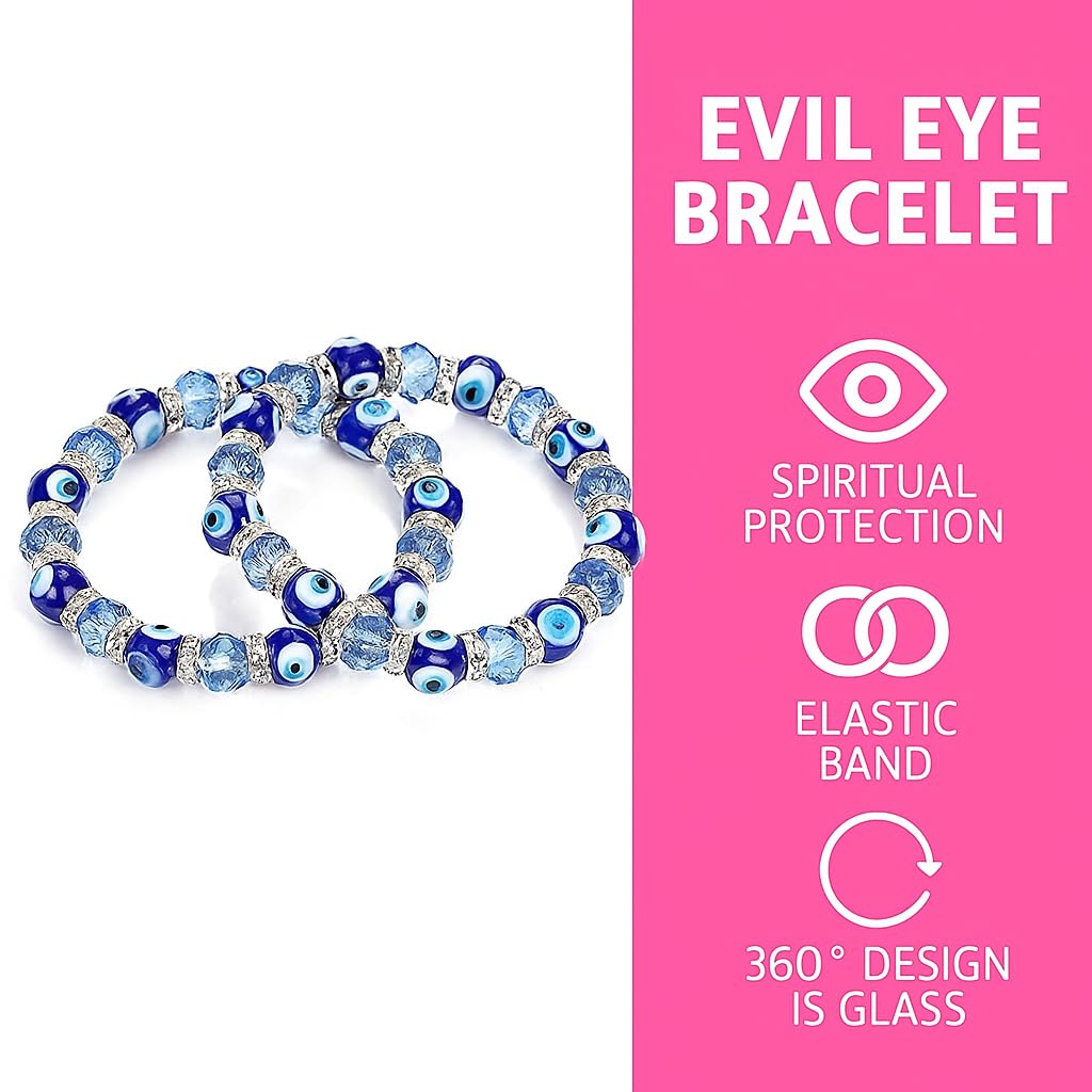 Aurora Gems Evil Eye Bracelet for Protection – Handmade Blue Glass Beads & Crystal Stretch Bracelet – Unisex Jewelry for Men & Women | Pack of 2 | - Image 3