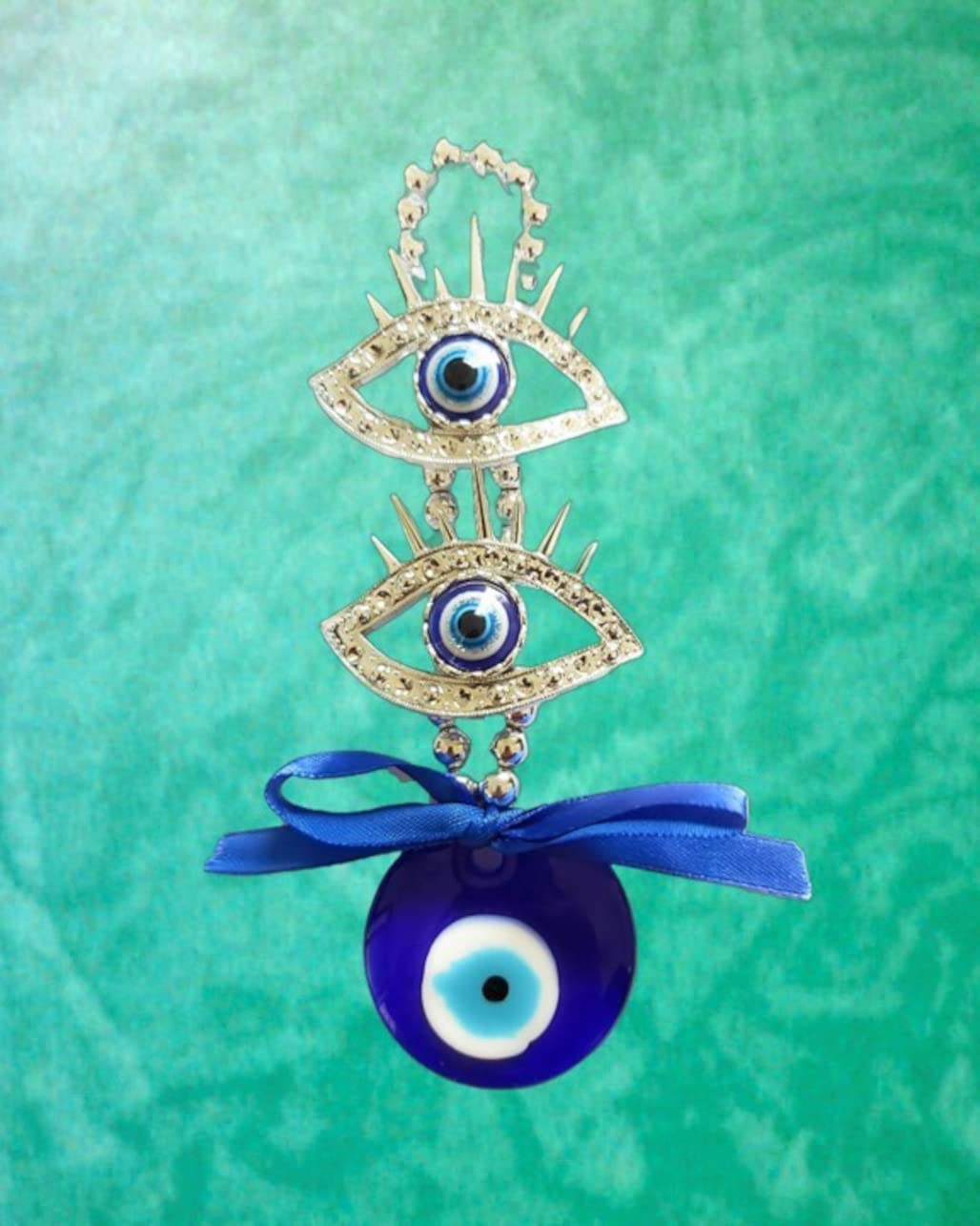 The Cube Mart Turkish Evil Eye Hanging for Home Protection, Prosperity, Charm & Luck, Evil Eye Charm for Home Entrance, Car, & Office, Evil Eye Wall Hanging, Blue (TCM- Double Eye) - Image 4