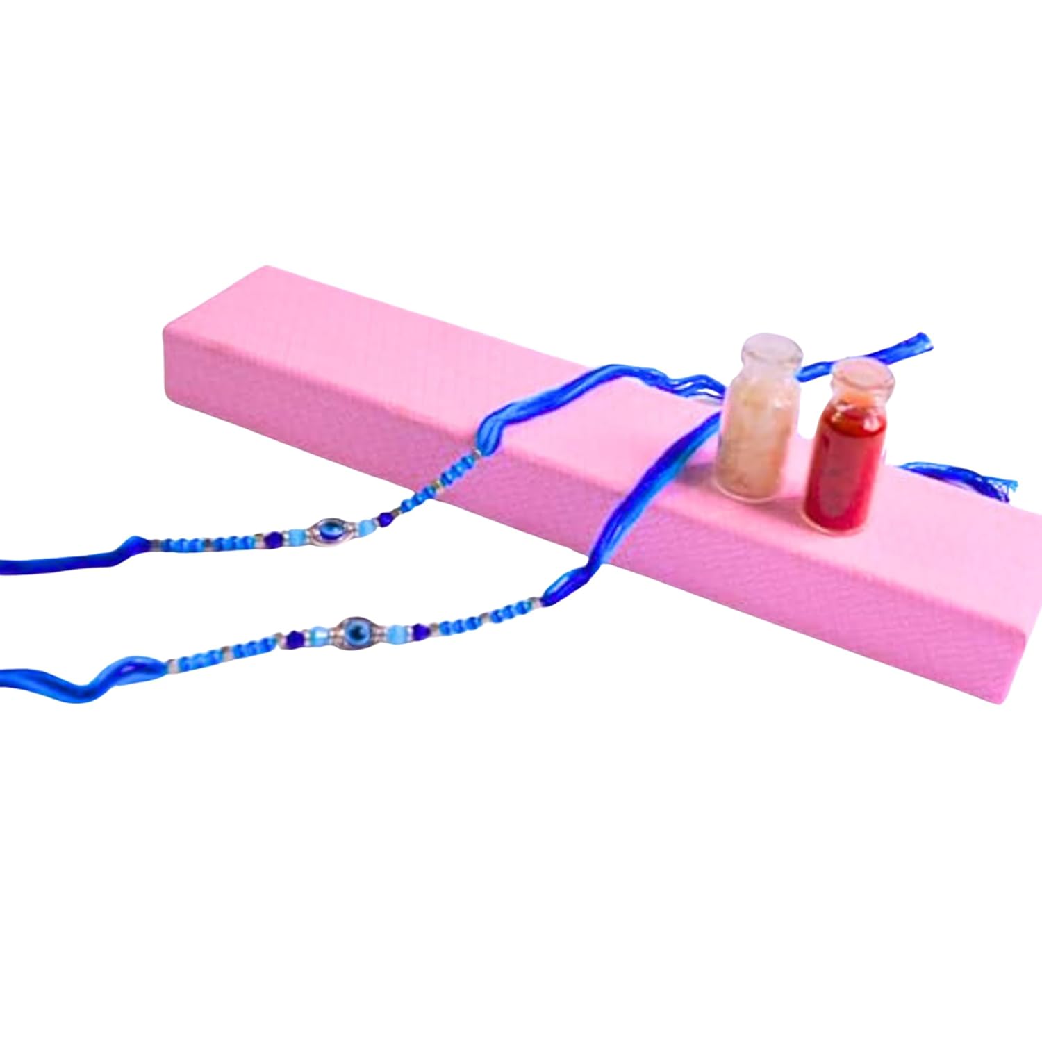 santarms Evil Eye Rakhi with Roli Chawal Vials – Blue Nazar Battu Rakhi for Boys, Men, Brother – Stylish Beaded Thread Bracelet for Raksha Bandhan - Set of 2 - Image 2