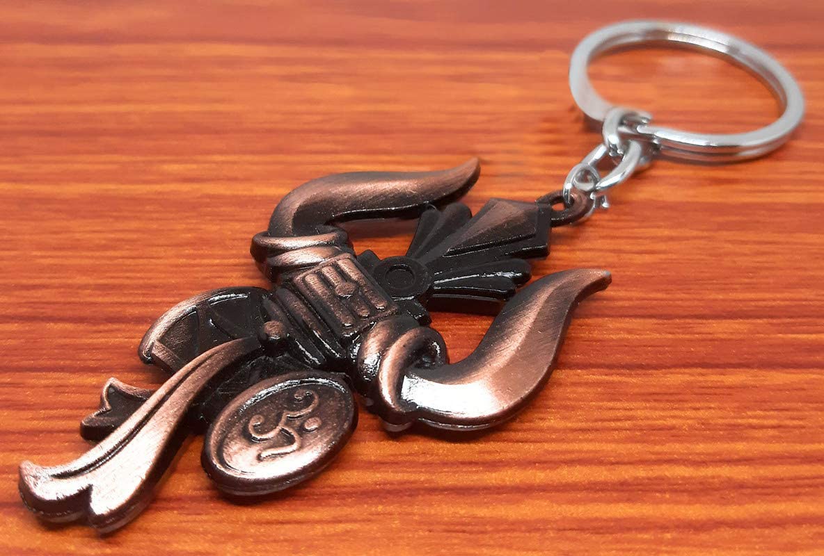 Indeed Trishul Damru Om Tikka Bhagwa Shankar Shiva Keyring for Bike Car Stylish Double Sided Metal Key Chain - Image 3