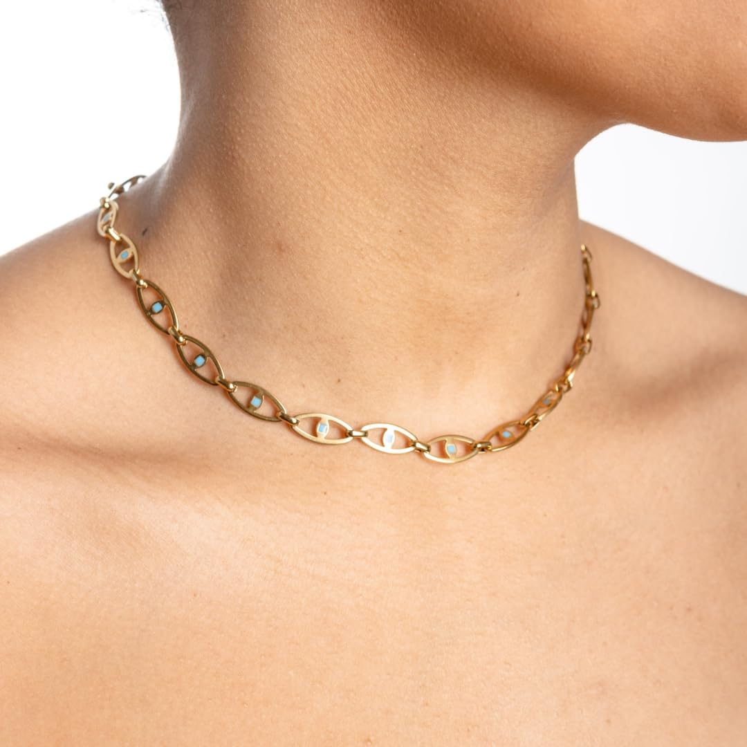 9STONE Evil Eye Choker Chain for Women | Anti Tarnish | Waterproof | Hypoallergenic | Sweatproof | 18k Gold-Plated | Size: Adjustable - Image 5