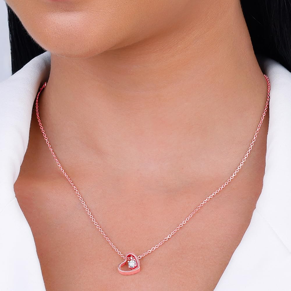 GIVA 925 Silver Rose Gold Whole Heart Necklace| Gifts for Girlfriend,Pendant to Gift Women & Girls | With Certificate of Authenticity and 925 Stamp | 6 Month Warranty - Image 3