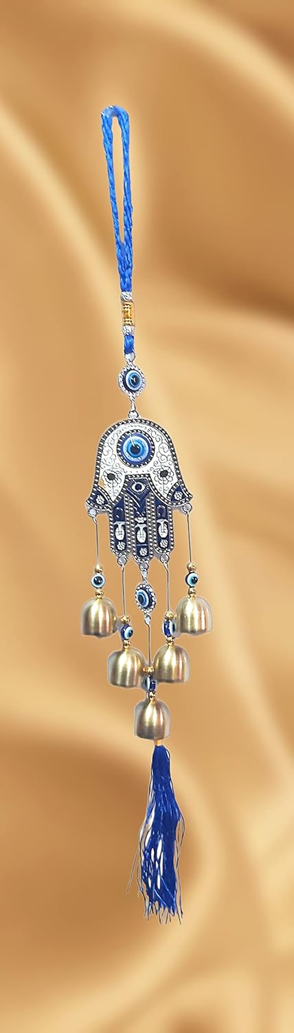 Goodmarts Blue Turkish Evil Eye Hanging for Home Entrance Wall, Door, Car Protection, Prosperity, Charm & Luck, Evil Eye Charm Set of 1 Gift Item 20 cm. (Hamsa with Bell) - Image 6