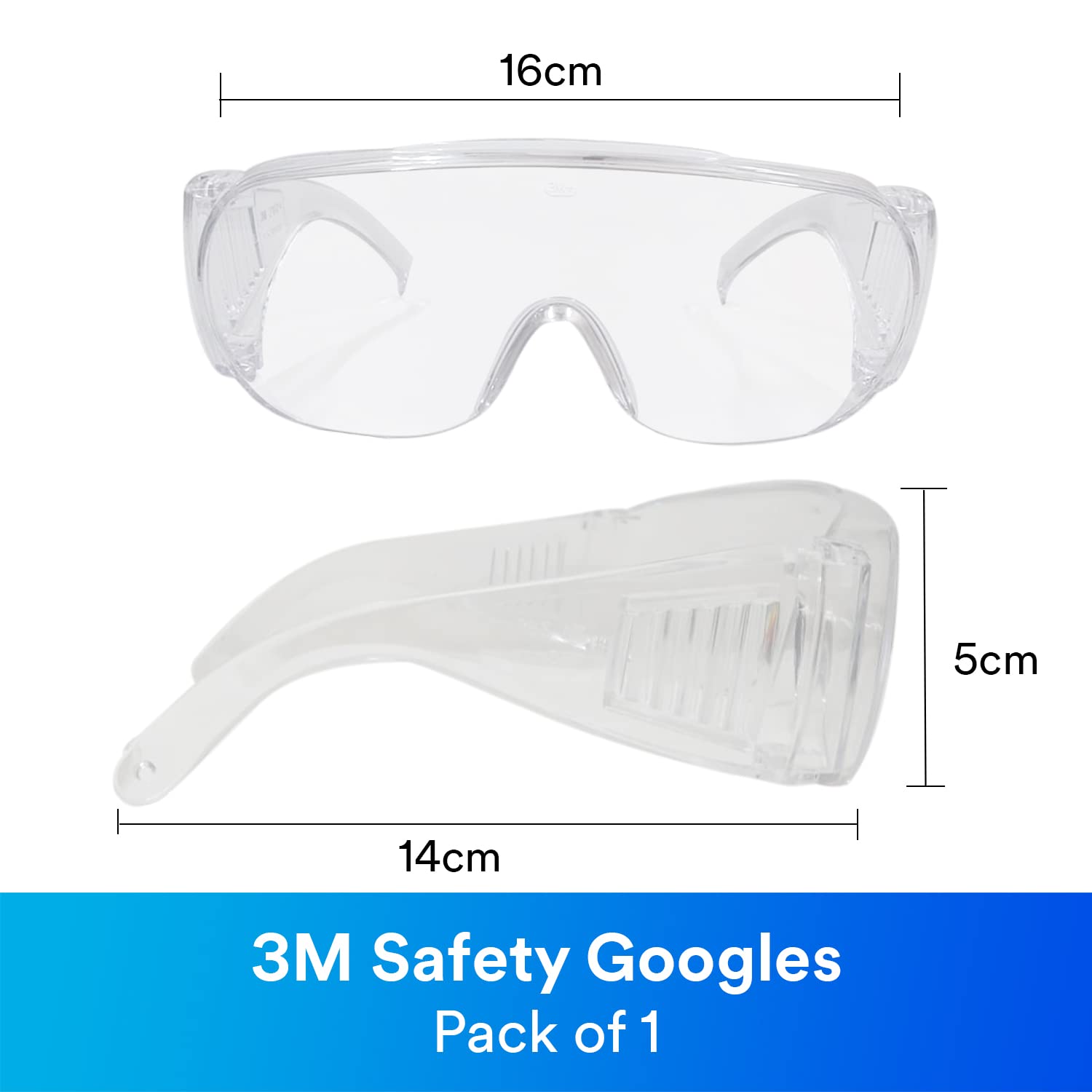 3M 1611 Safety Goggles Hard Coat Eyewear, Over The Spectalar Eye Protector, Anti Pollution Goggles For Multipurpose Use In Riding Motorcycle, Construction, Clear Transparent Goggles (Pack of 1) - Image 3