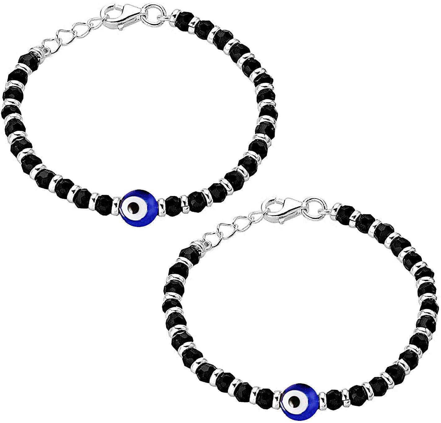 Nemichand Jewels 925 Sterling Silver Evil Eye Black Bead Crystal Nazariya Bangle/Bracelet For New Born Baby Boys and Girls - Image 2