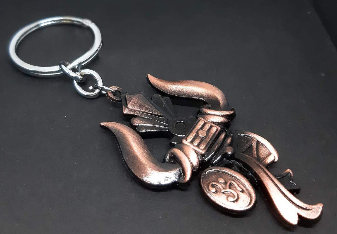 Indeed Trishul Damru Om Tikka Bhagwa Shankar Shiva Keyring for Bike Car Stylish Double Sided Metal Key Chain - Image 2