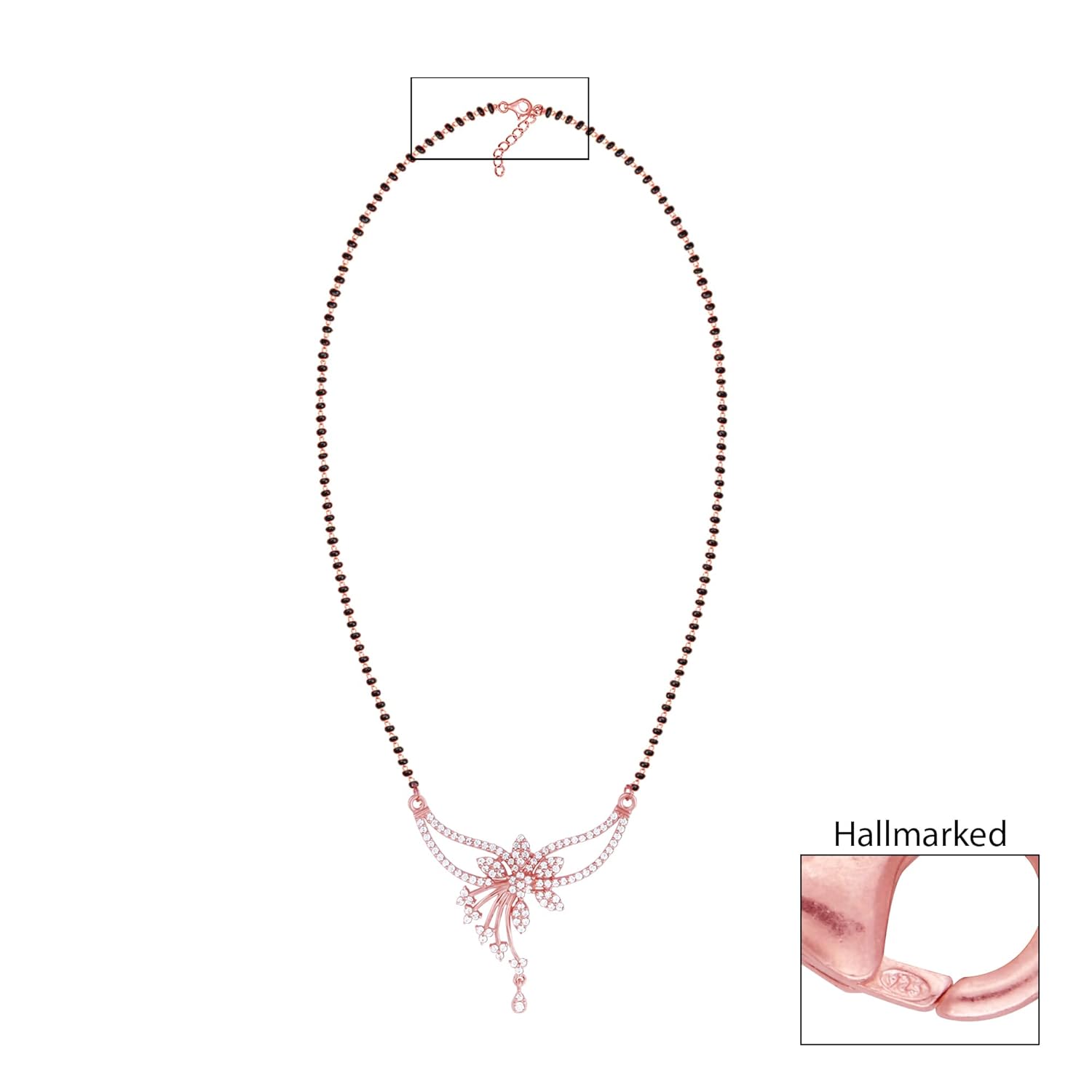 GIVA 925 Silver 18k Gold Plated Rose Gold Plated Mangalsutra Sets | Gifts for Women |Black Bead Necklace - Image 6