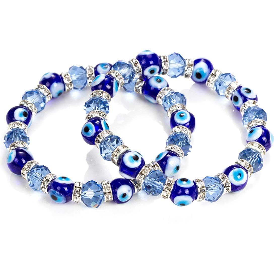 Aurora Gems Evil Eye Bracelet for Protection – Handmade Blue Glass Beads & Crystal Stretch Bracelet – Unisex Jewelry for Men & Women | Pack of 2 | - Image 2